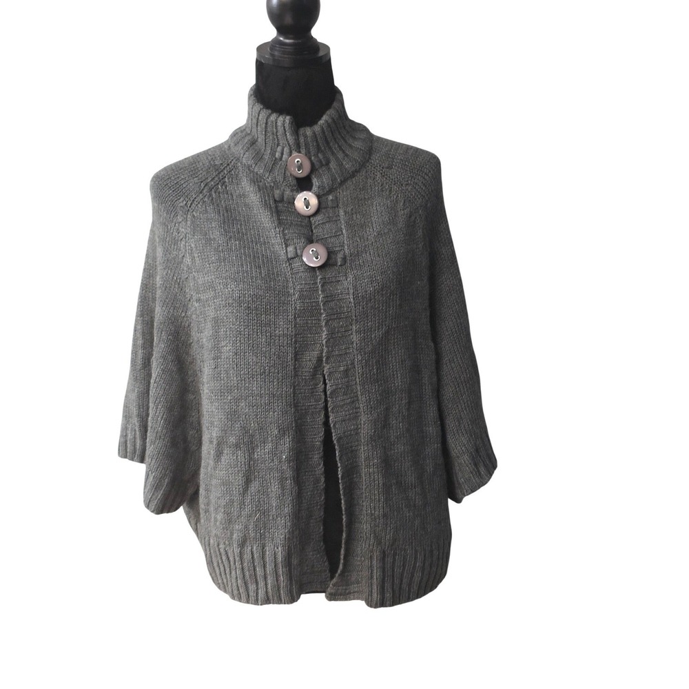 Susan Lawrence Women's Olive‎ Green Knit Mock Neck Button Front Poncho Sweater L